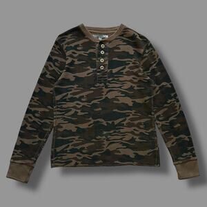 Vintage y2k Henley Shirt Camo Thermal Long Sleeve Old Navy Brown Medium